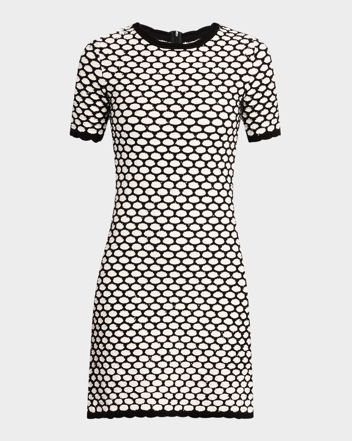 Oscar De La Renta Honey Comb Sequin Knit Short-sleeve Mini Dress