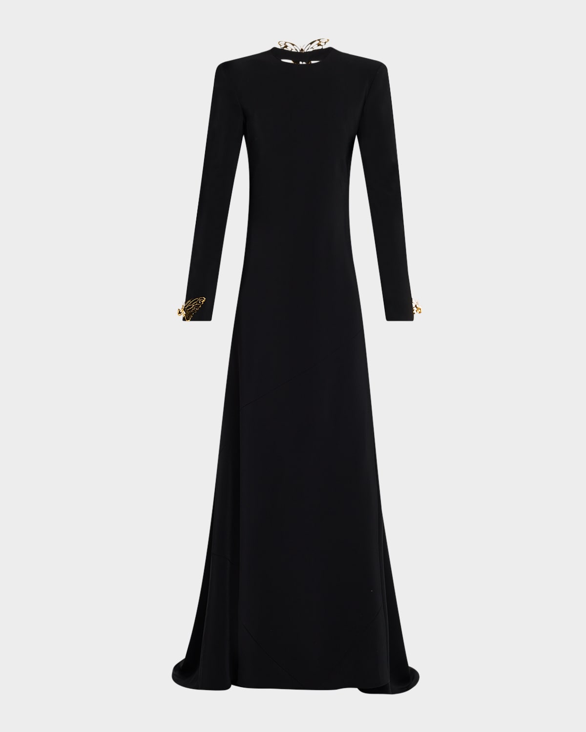 Oscar De La Renta Long-sleeve Keyhole Back Gown With Butterfly Details In Black
