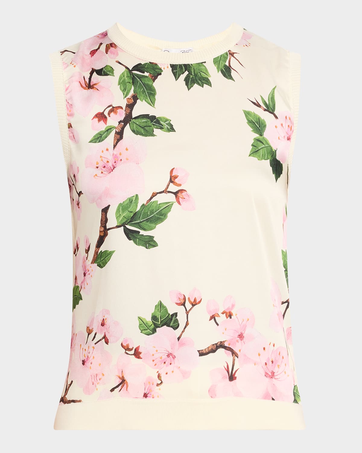 Shop Oscar De La Renta Cherry Blossom Silk Insert Tank Top