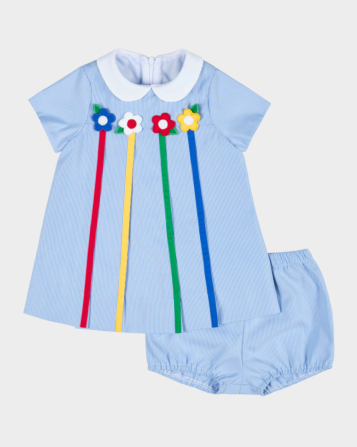 FLORENCE EISEMAN GIRL'S STRIPED DRESS W/ FLOWERS & BLOOMERS 