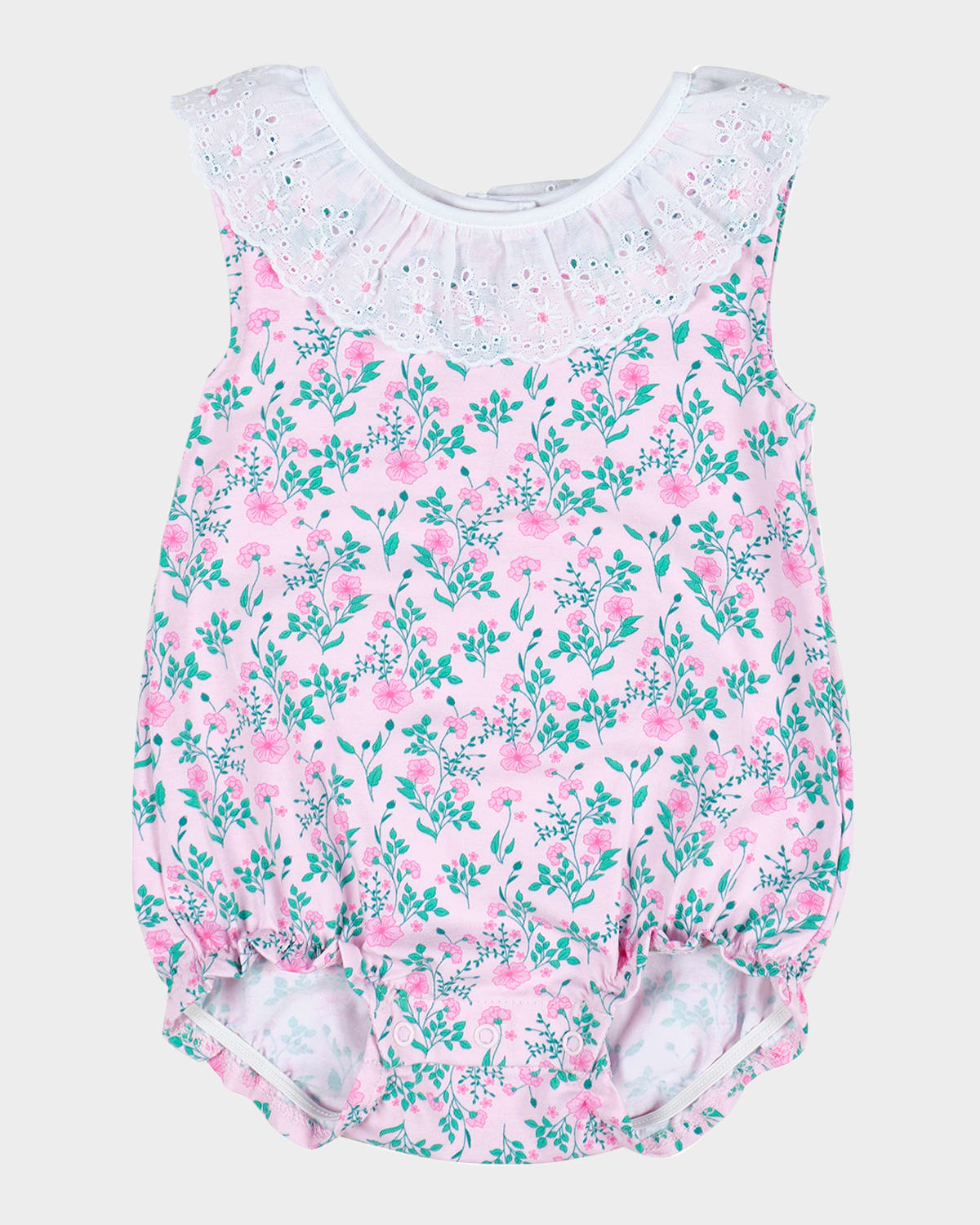 Florence Eiseman Girl's Eyelet Collar Floral-print Romper In Pink