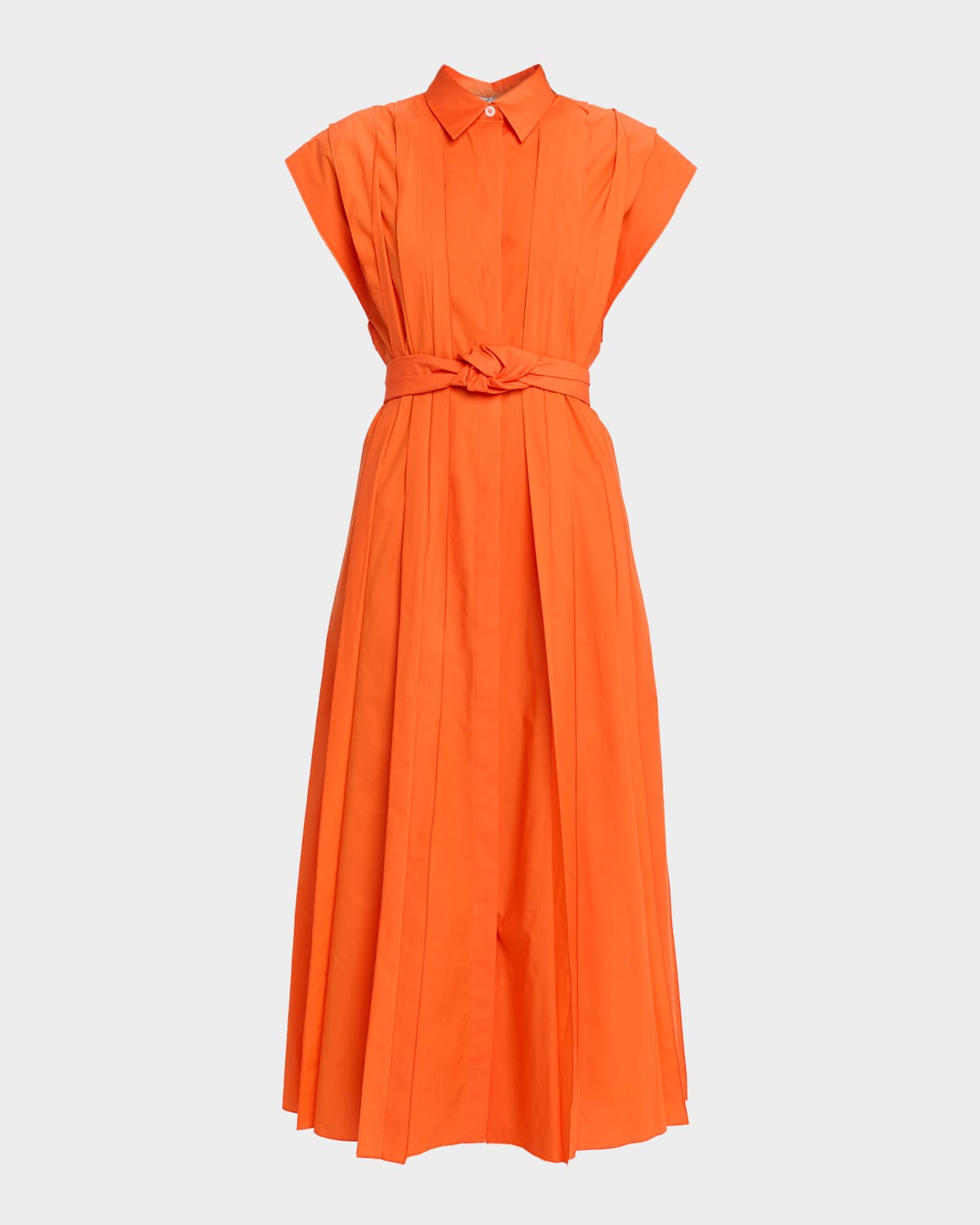 Mantù Pleated Cap-sleeve Midi Shirtdress In Orange