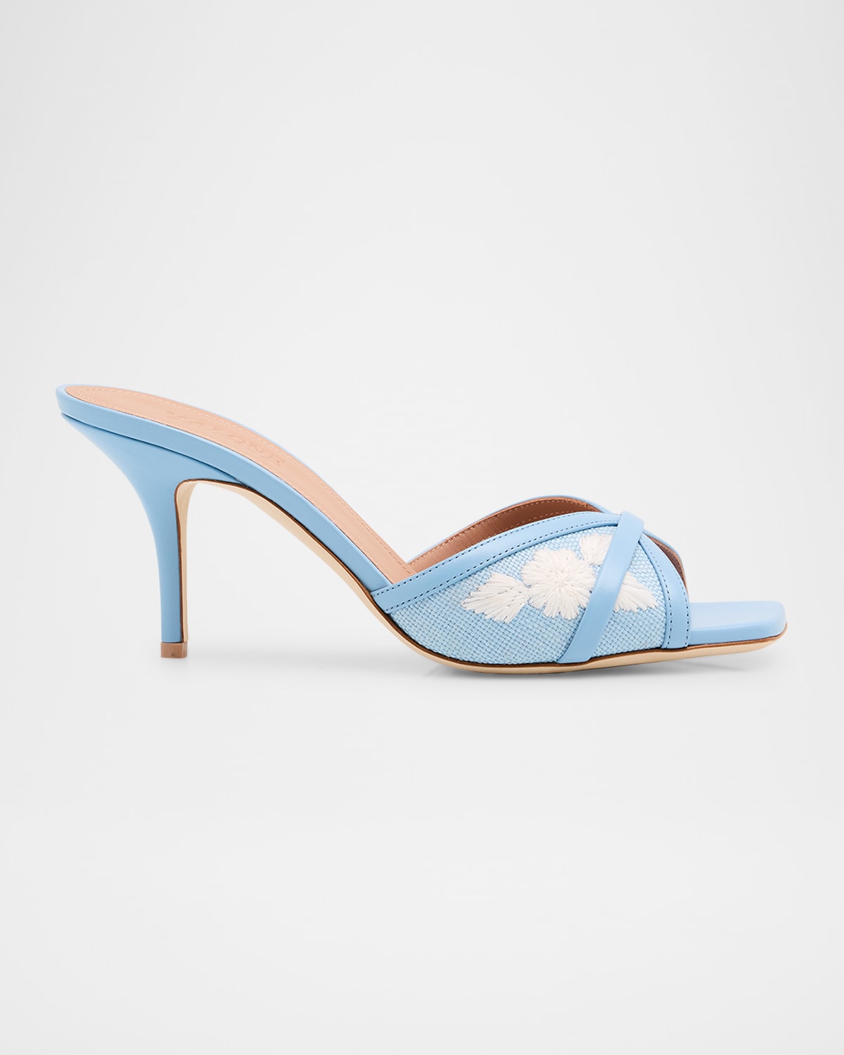 Perla Raffia Leather Stiletto Slide Sandals