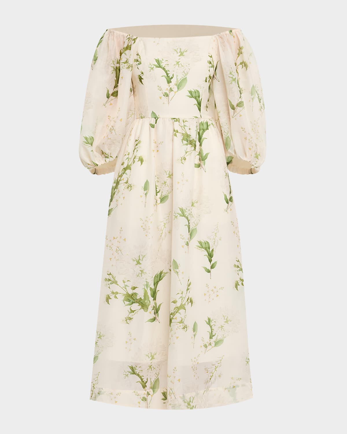 Mestiza New York Delphine Smocked Floral-print Midi Dress In White Ivory