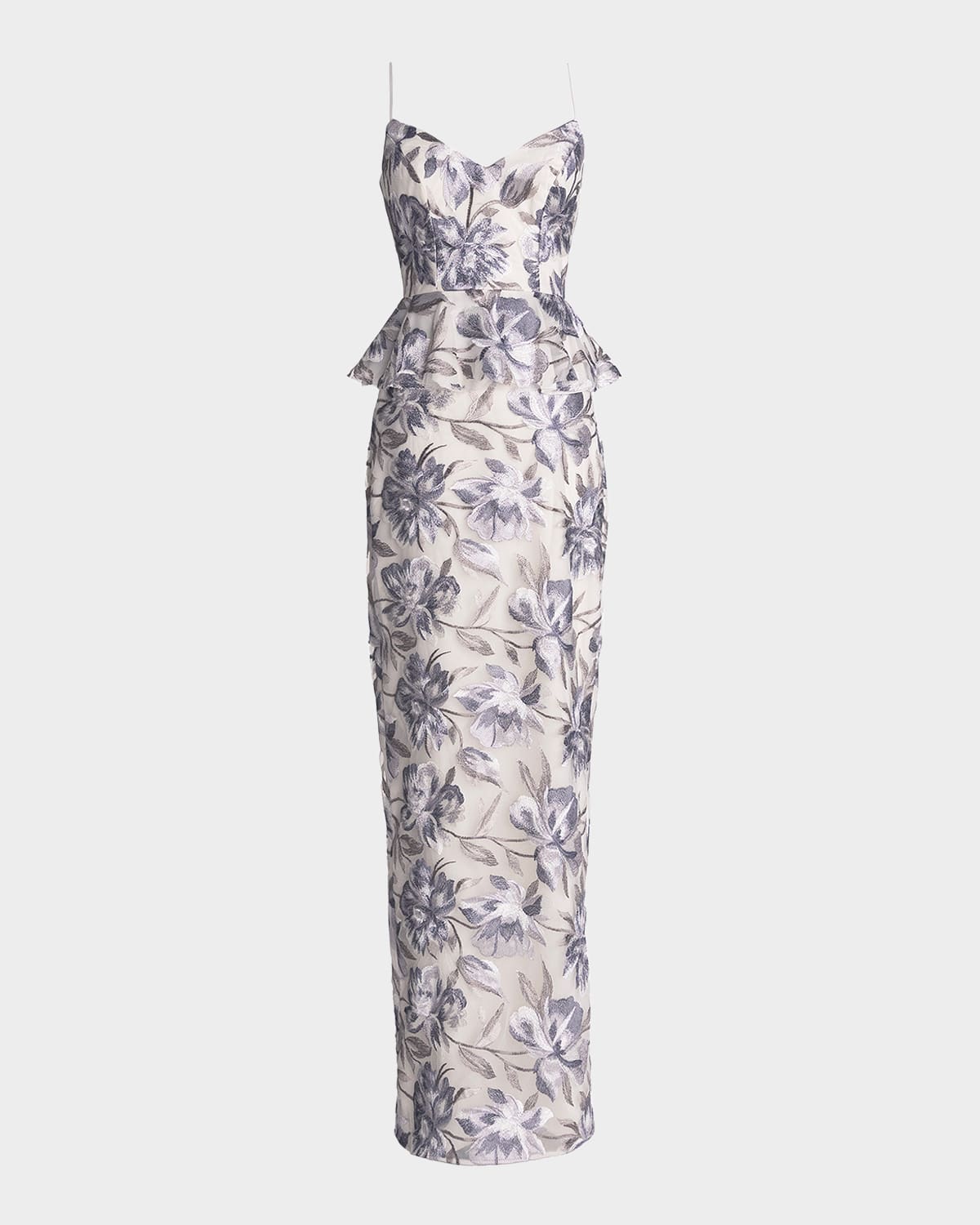 Akiah Floral-Embroidered Peplum Gown