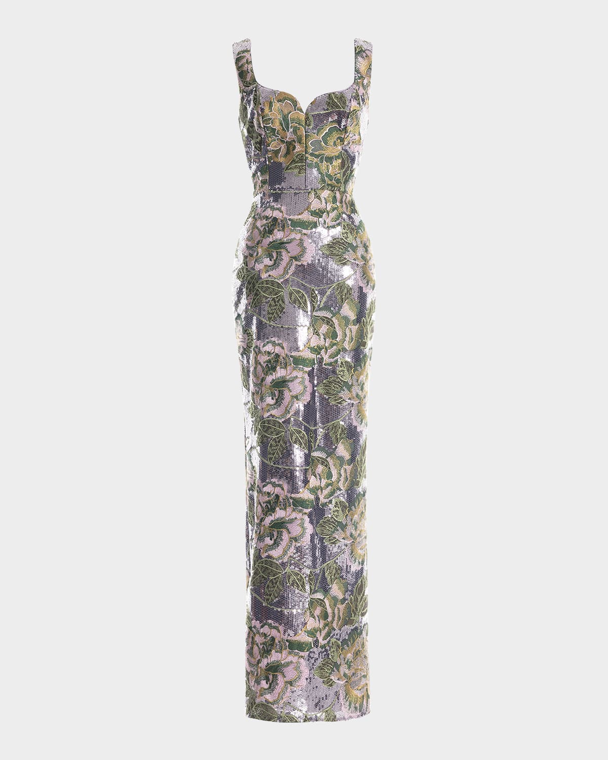 Goldie Floral-Embroidered Sequin Gown