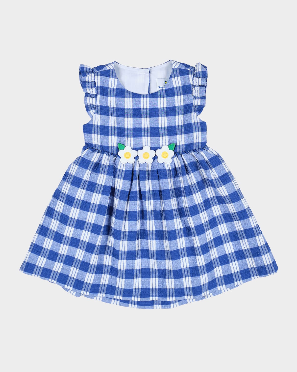 Shop Florence Eiseman Girl's Plaid-print Seersucker Dress W/ Floral Appliques