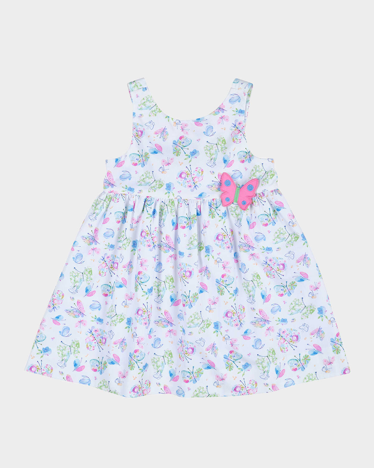 Shop Florence Eiseman Girl's Butterfly-print Dress W/ Applique In Wht/multi