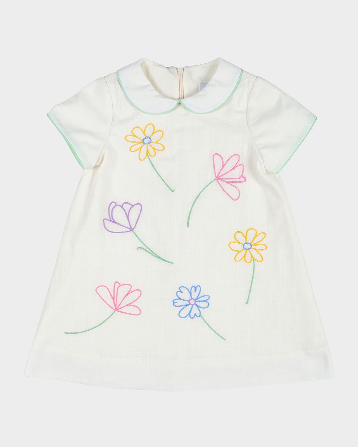 FLORENCE EISEMAN GIRL'S LINEN DRESS W/ EMBROIDERED FLOWERS 