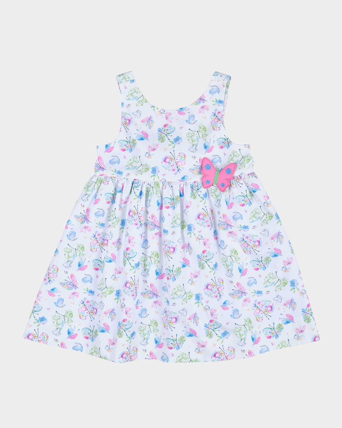 FLORENCE EISEMAN GIRL'S BUTTERFLY-PRINT DRESS W/ APPLIQUE 