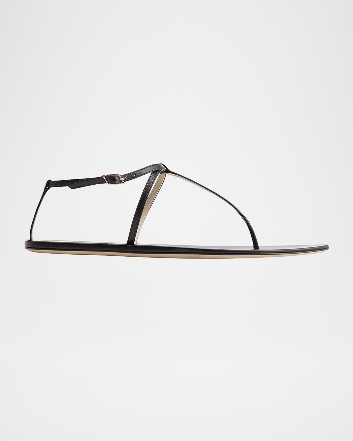 Christen Mono Leather T-strap Flat Sandals In Black