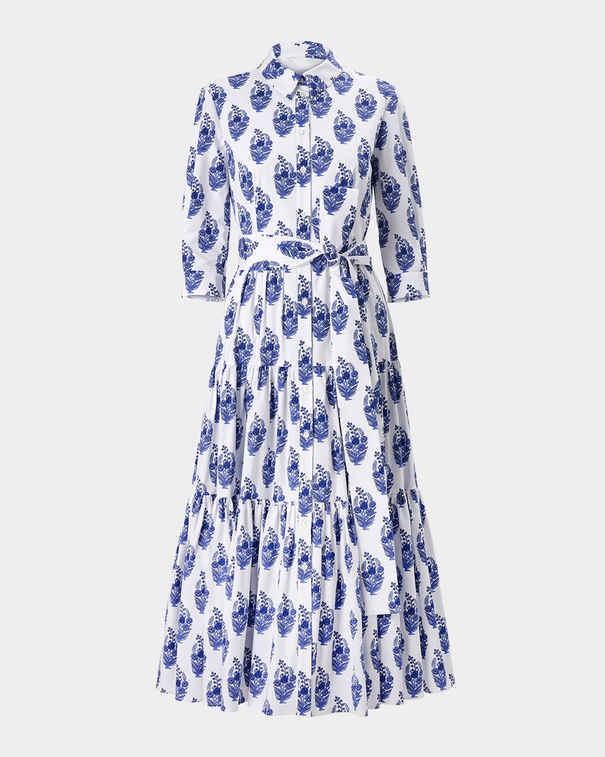 Shop Carolina Herrera 3/4-sleeve Tiered Midi Shirtdress