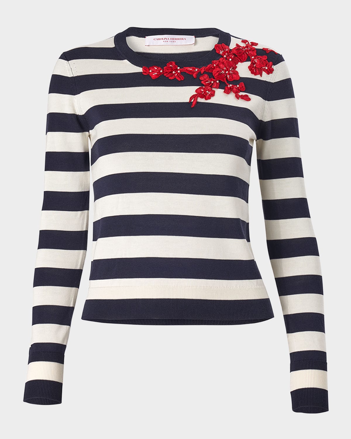 Shop Carolina Herrera Stripe Floral Applique Sweater