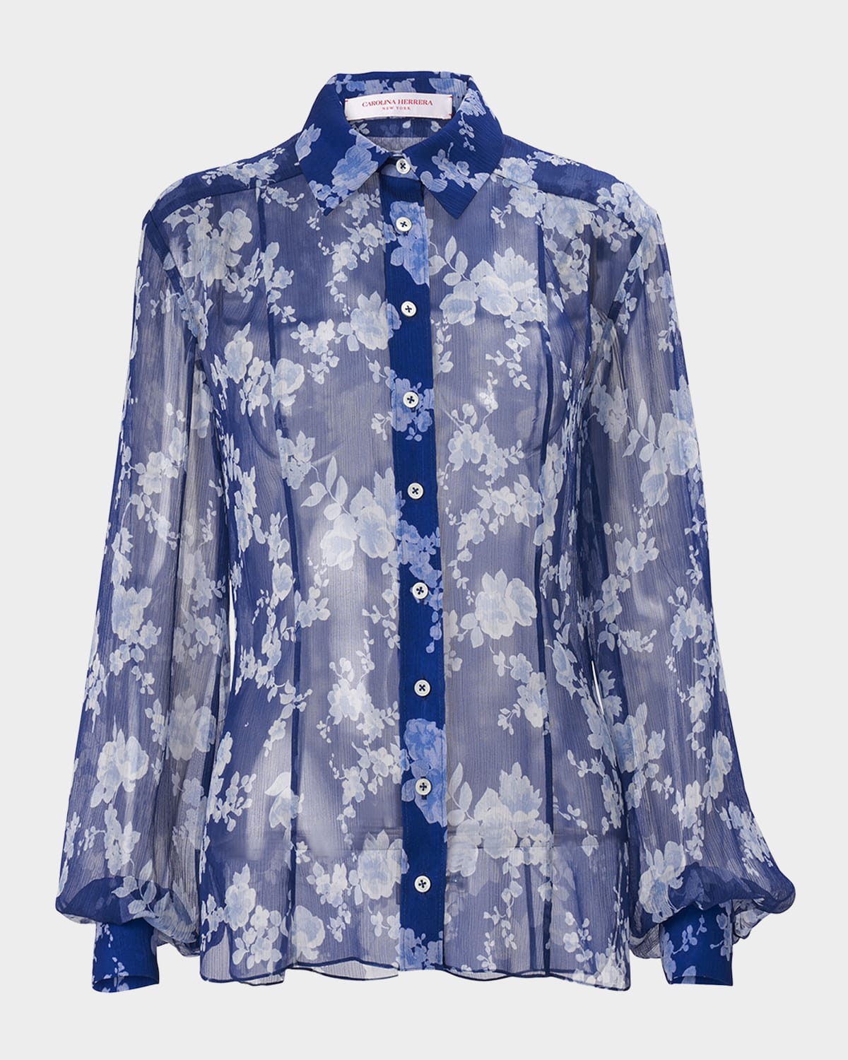 Carolina Herrera Floral Button Down Chiffon Blouse
