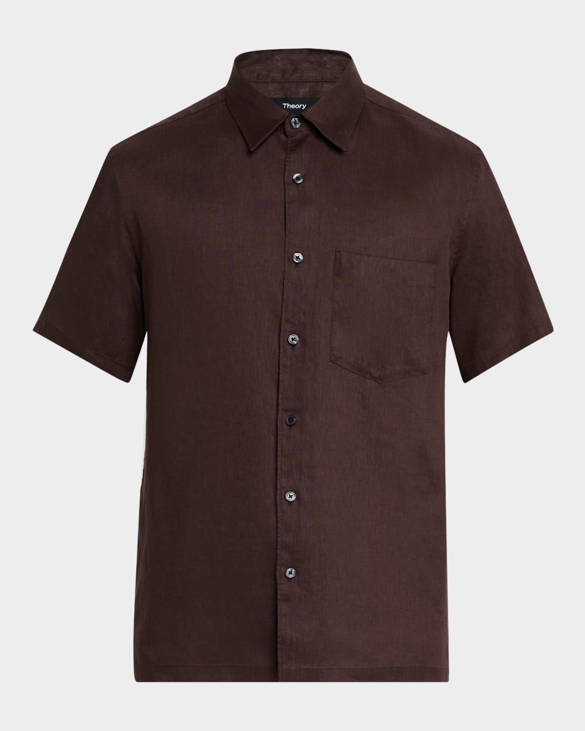 Theory Irving Short Sleeve Button Front Shirt In Dark Mocha