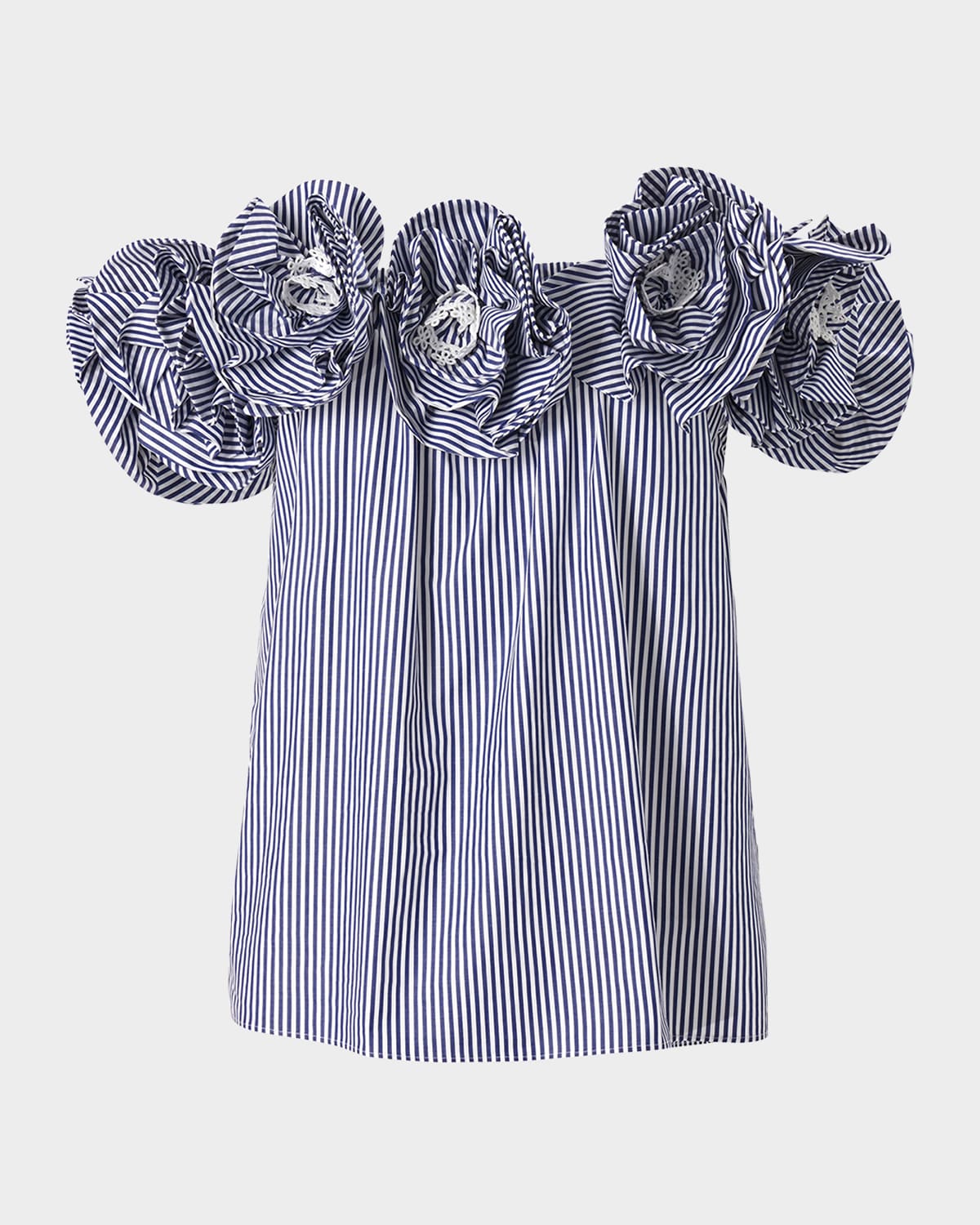 Carolina Herrera Ruffled Off-the-shoulder Striped Cotton-poplin Top In Blue