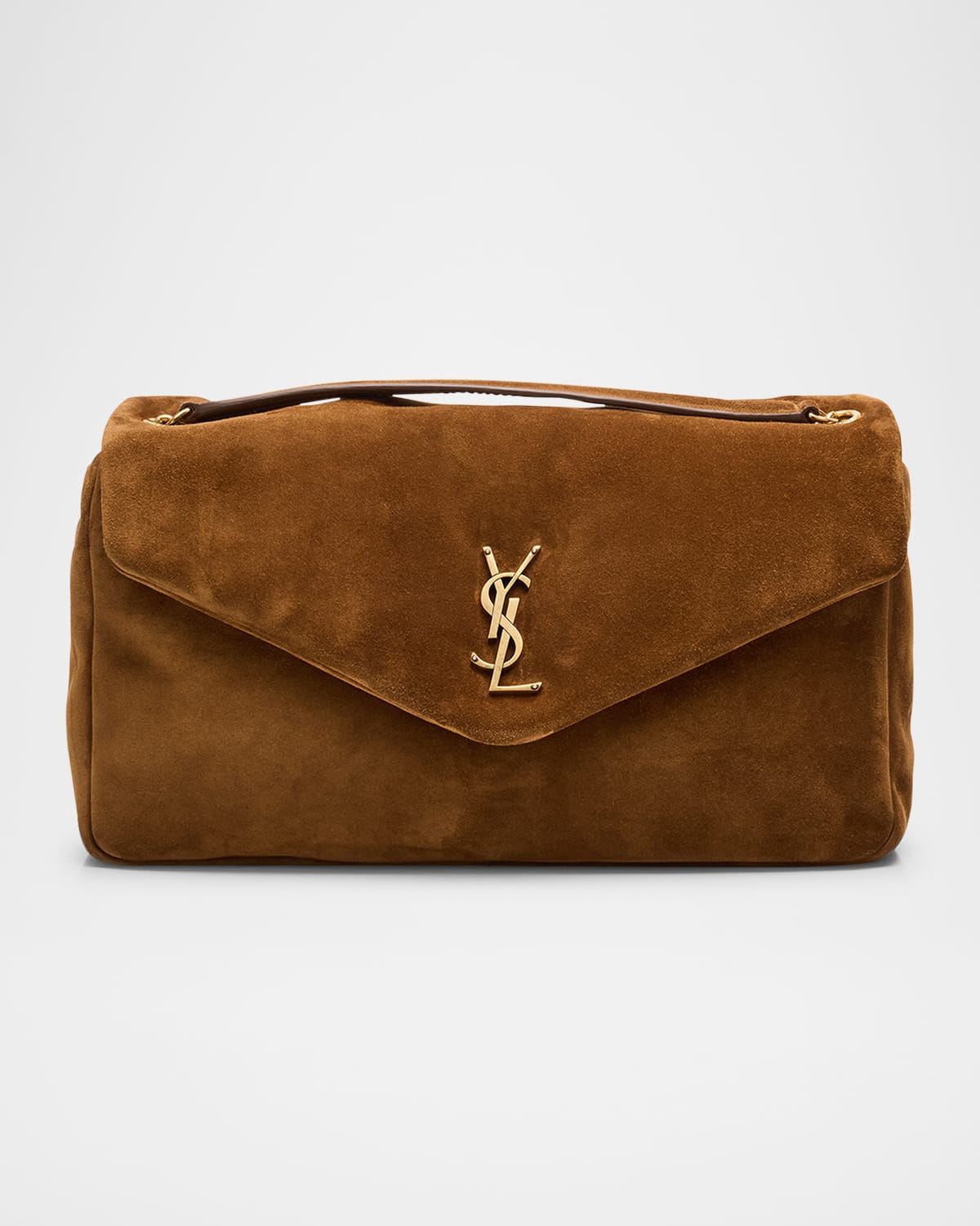 Shop Saint Laurent Calypso Large Ysl Chain Shoulder Bag In Suede
