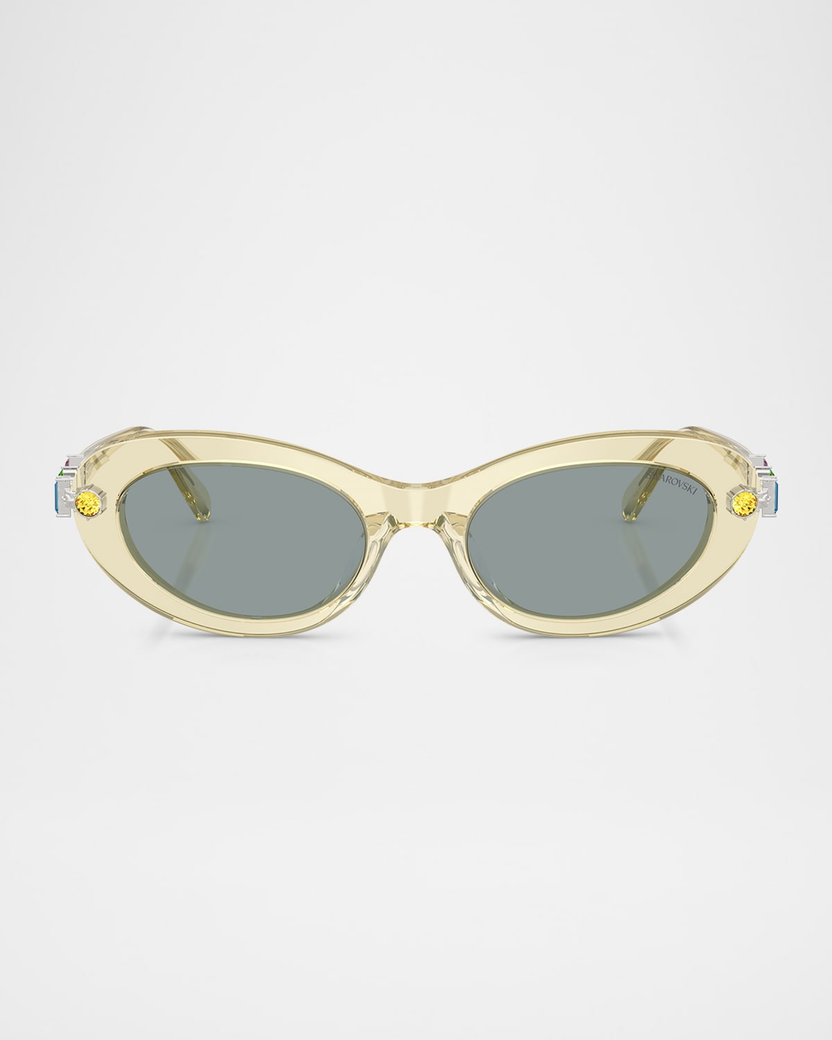 Shop Swarovski Sk6042 Crystal-embellished Acetate Oval Sunglasses In Grey