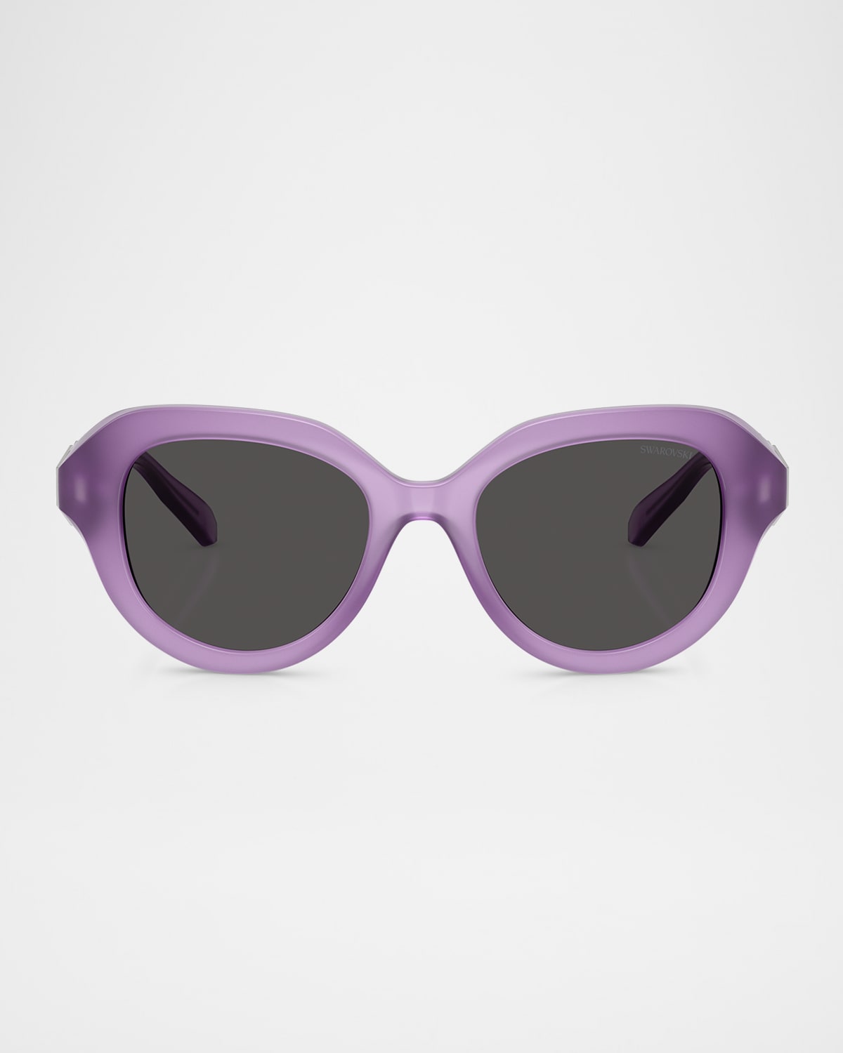 Shop Swarovski Sk6037 Crystal-hinge Round Plastic Sunglasses In Dark Grey