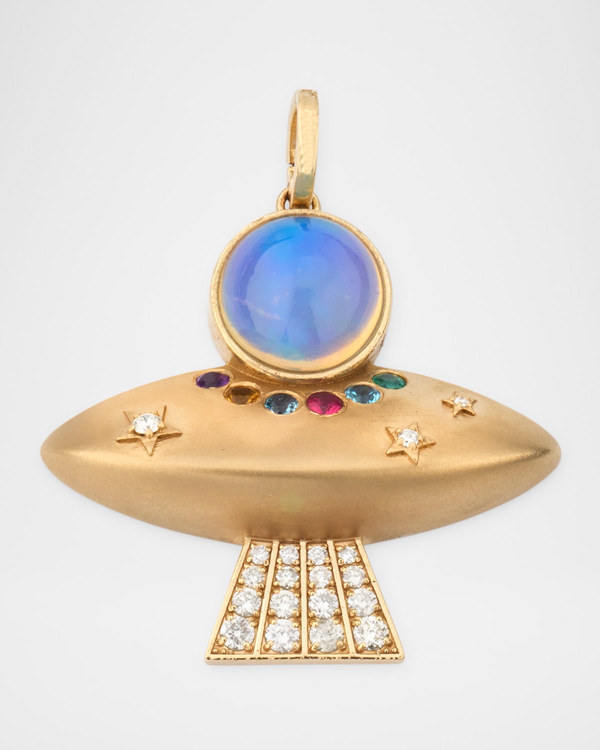 14K Yellow Gold Diamond, Opal and Multicolored Gemstone UFO Charm