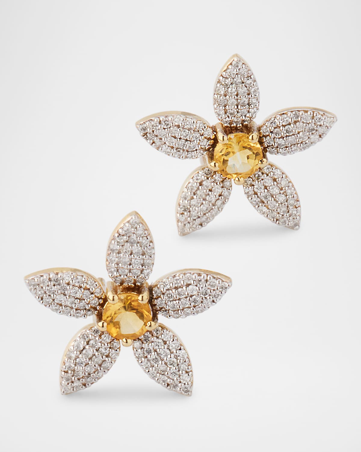14K Yellow Gold Diamond and Citrine Daisy Stud Earrings