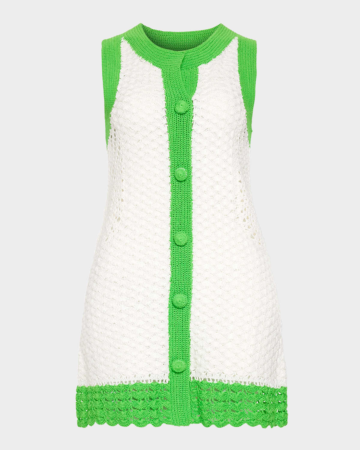 Shop Ramy Brook Chelsea Crochet Button-front Mini Dress In Ivory/tropic Green C