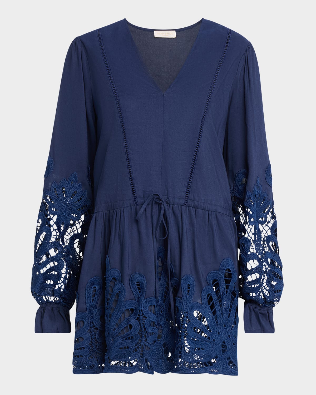 Ramy Brook Ingrid Mixed Media Sleeveless Minidress In Spring Navy Eyelet