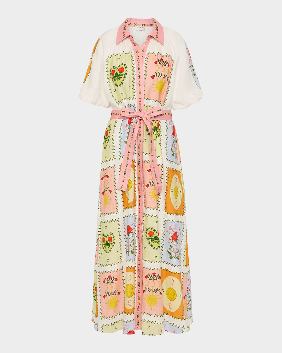 Palm Noosa Marla Tile-print Linen Maxi Shirtdress In Siesta Tile