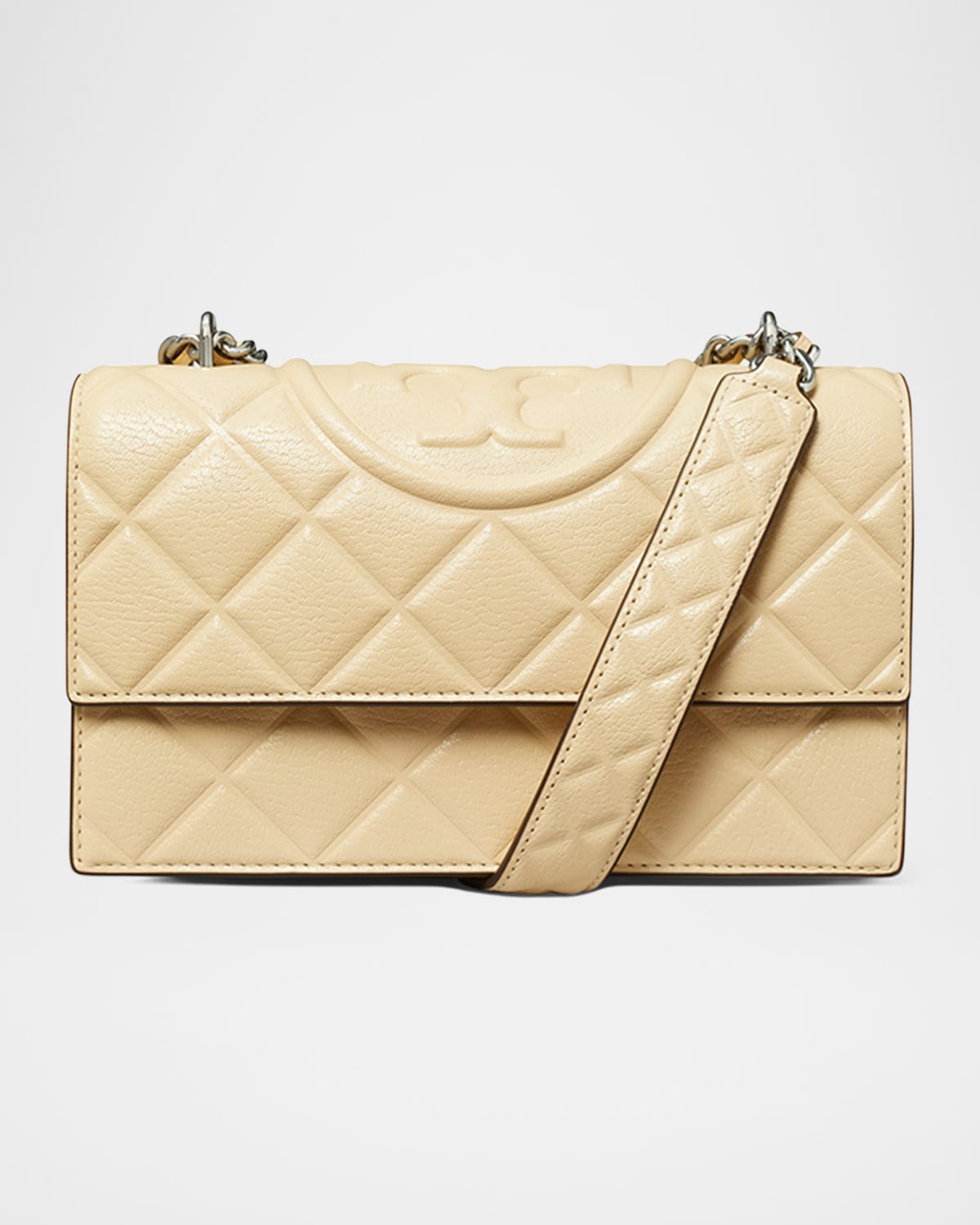 Tory Burch Fleming Small Convertible Leather Shoulder Bag In Vanilla Soft Serve