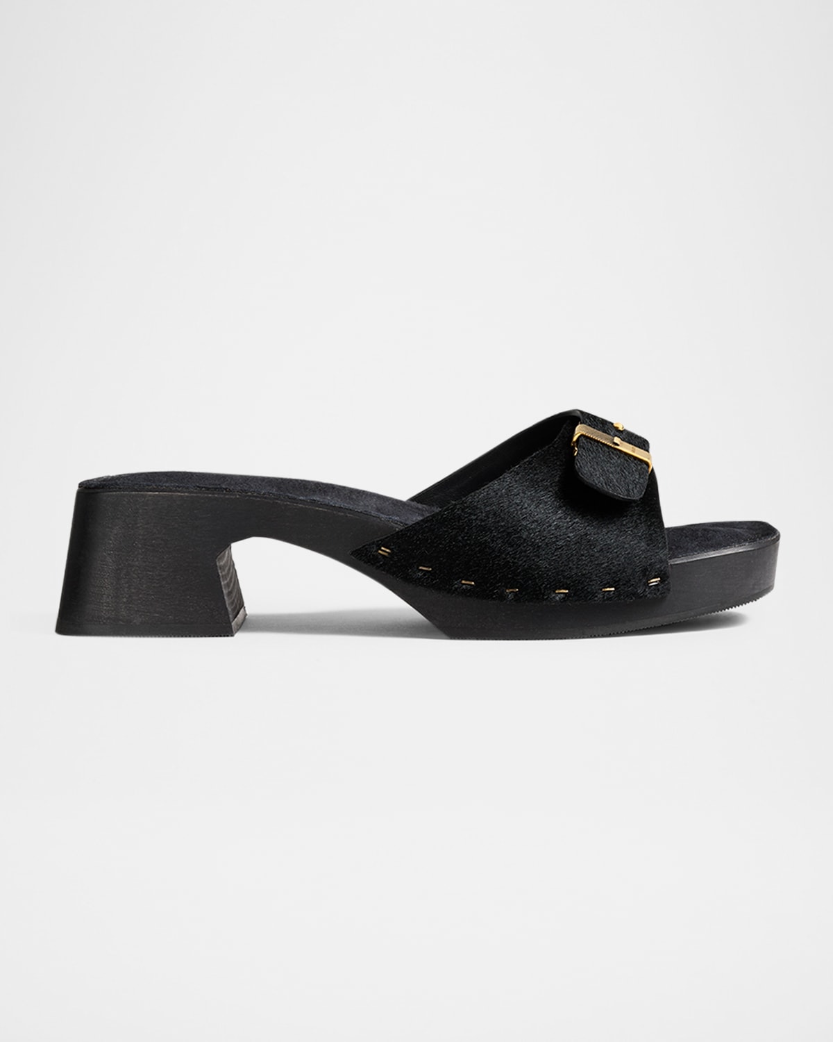Khaite Britt Pony Hair Buckle Clog Sandals In Black