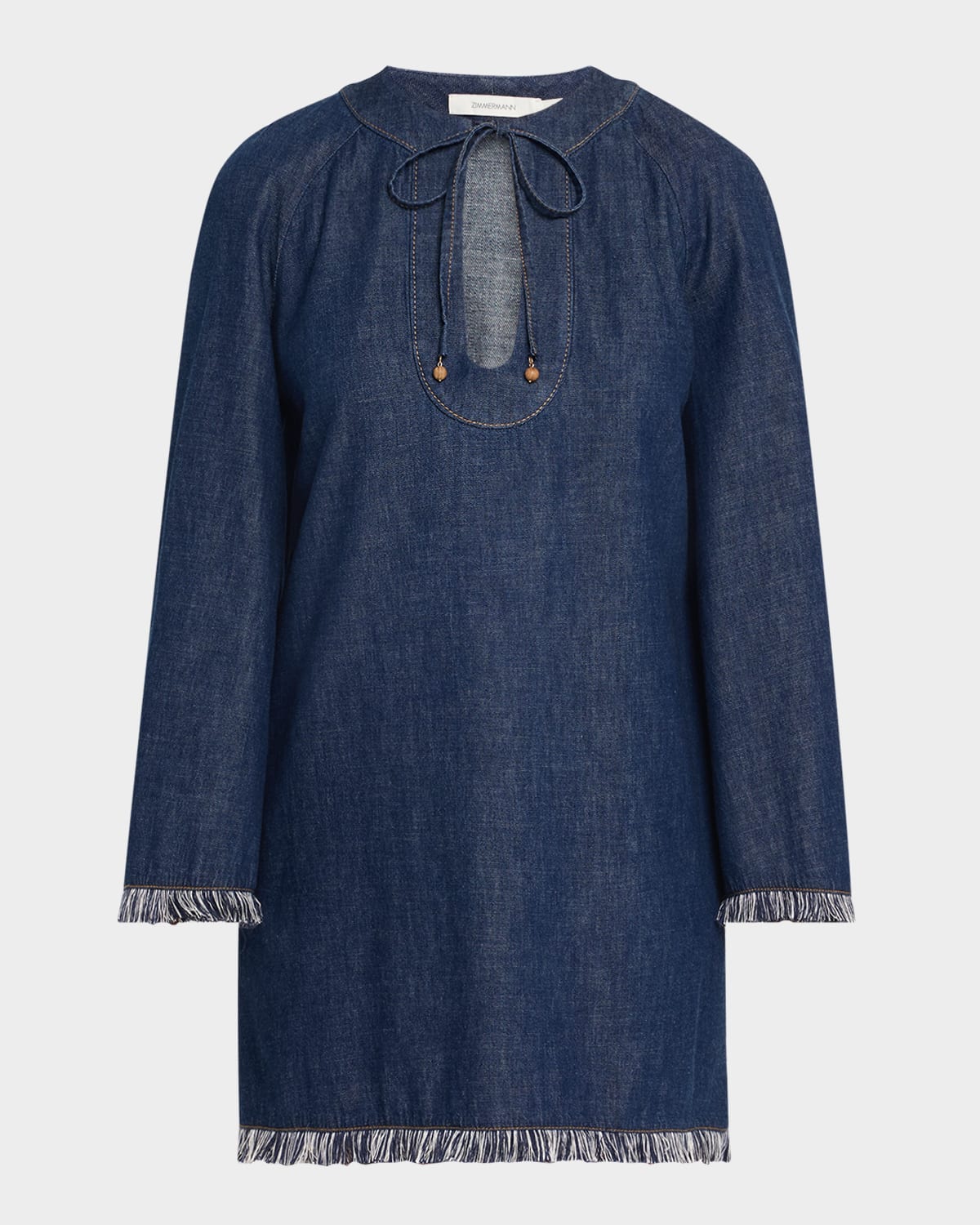 Shop Zimmermann Rhiannon Fringe Denim Mini Dress In Atlantic