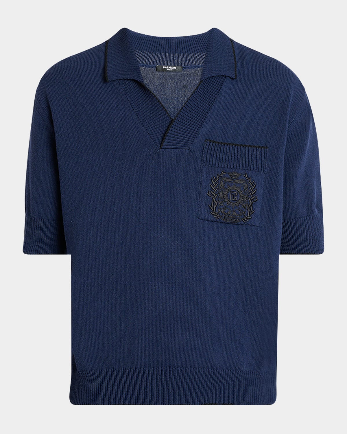 Shop Balmain Men's Pocket Emblem Knit Polo Shirt