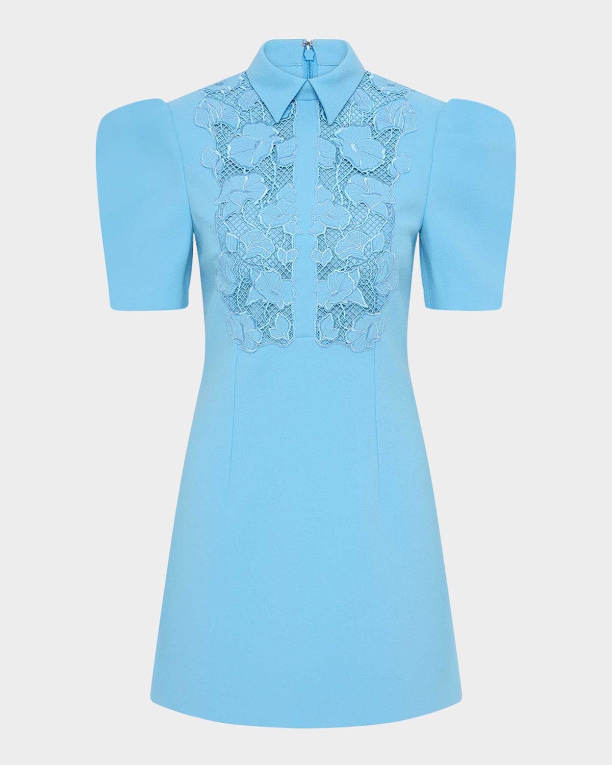 REBECCA VALLANCE SKYE PUFF-SLEEVE EMBROIDERED LACE MINI DRESS 