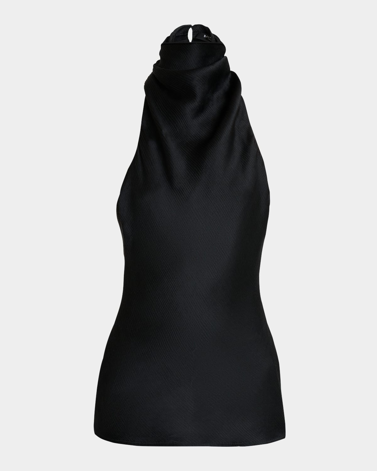 Balmain Crepe Satin Halter Cowl-neck Top In Black