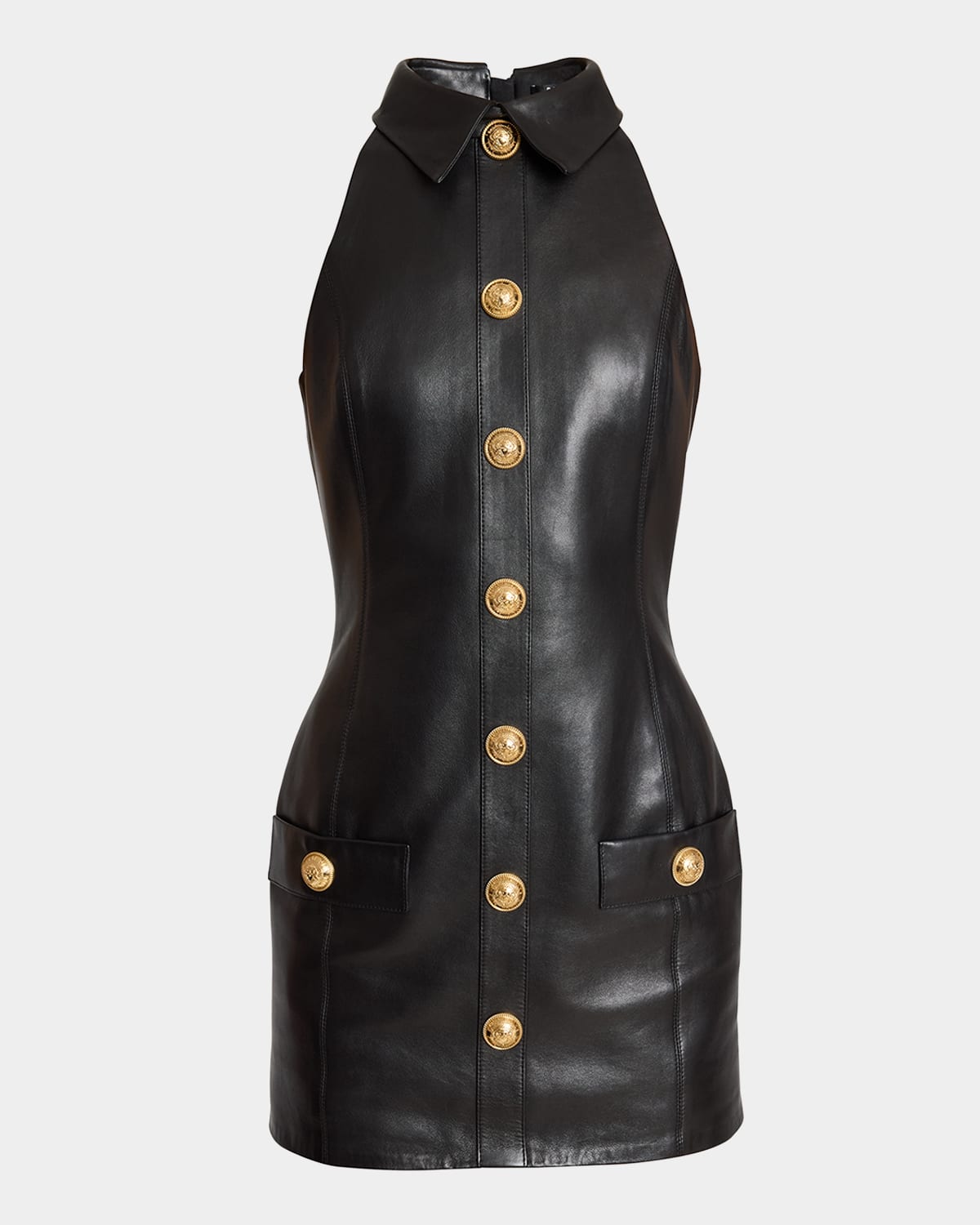 Buttoned Lambskin Leather Bodycon Dress