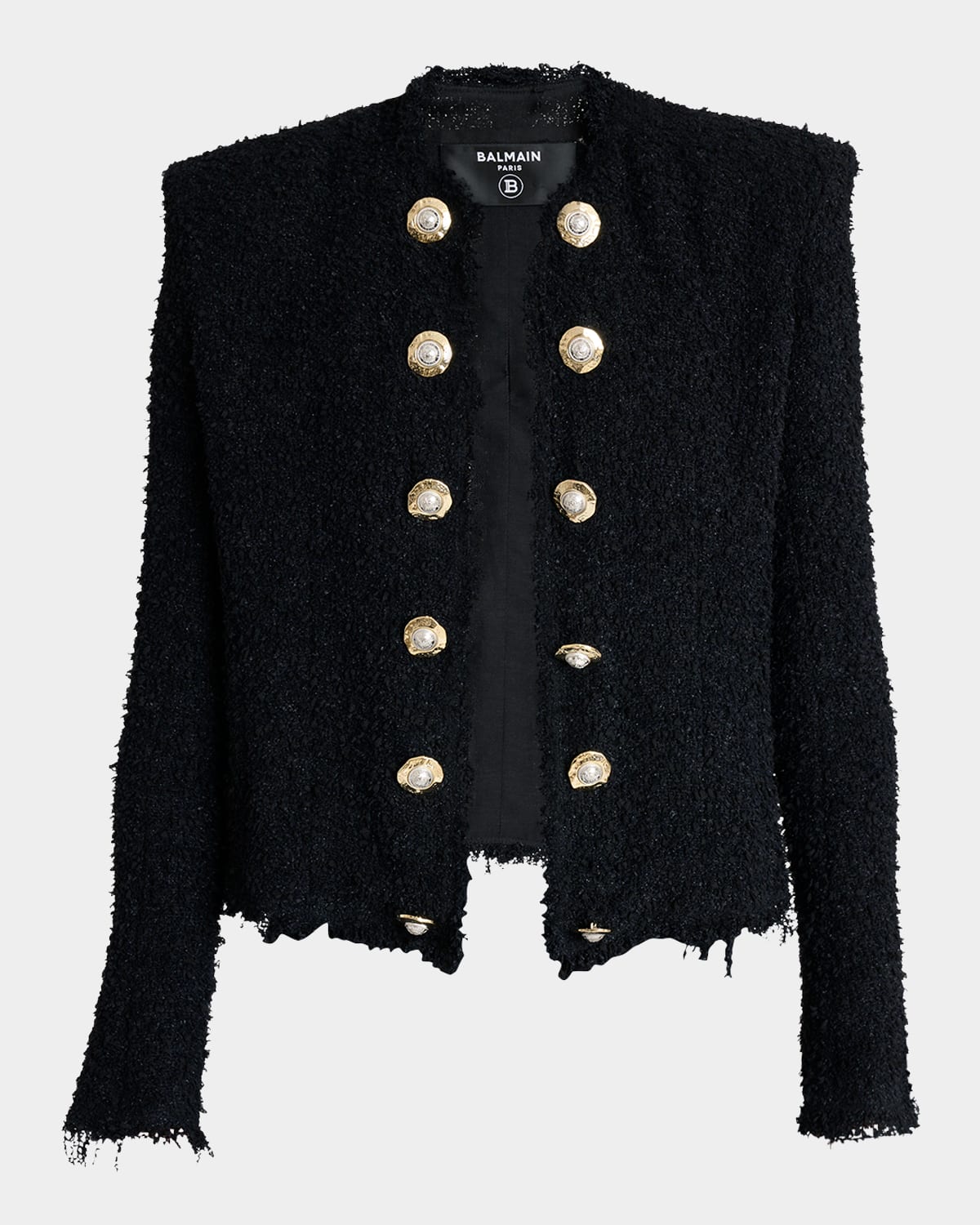 Balmain Tweed Jacket With Frayed Edges And Gold-tone Buttons