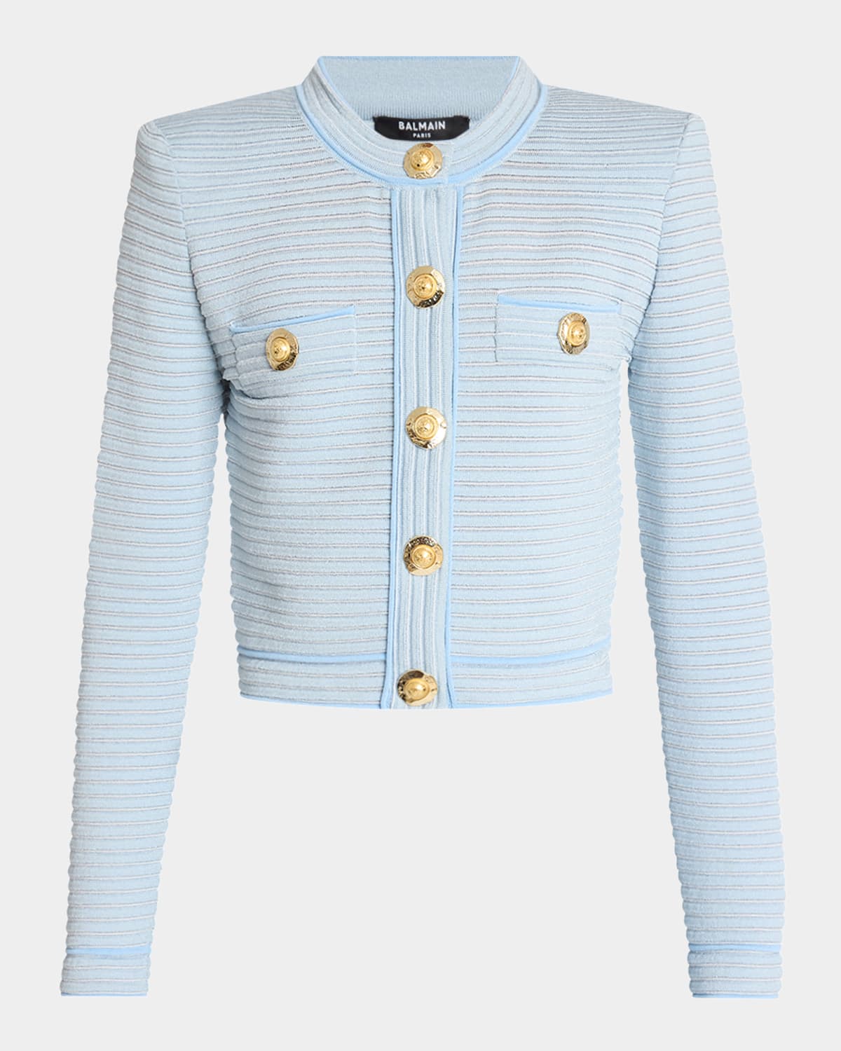 Balmain Buttoned Striped Knit Crop Cardigan