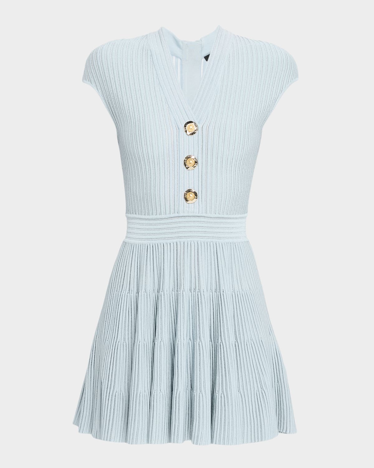 Balmain Short-sleeve Flechage Knit Flare Mini Dress In Multi