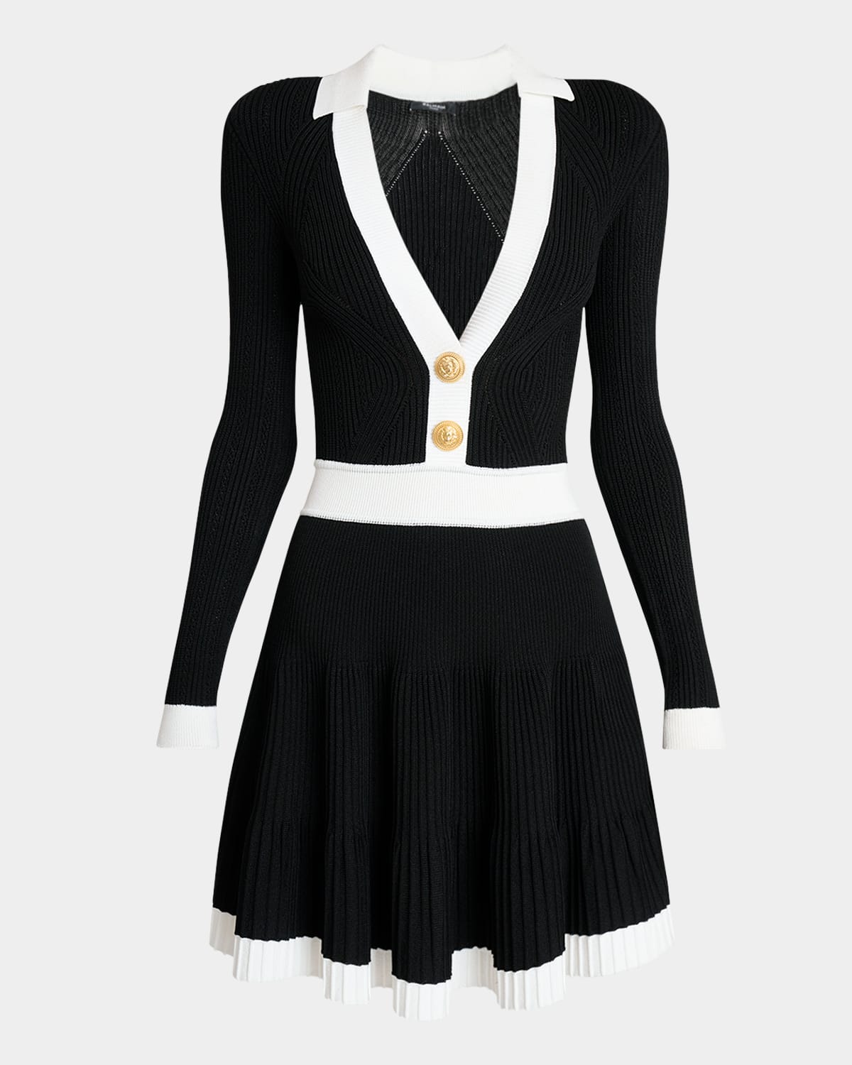 Balmain Long-sleeve V-neck Flared Knit Dress