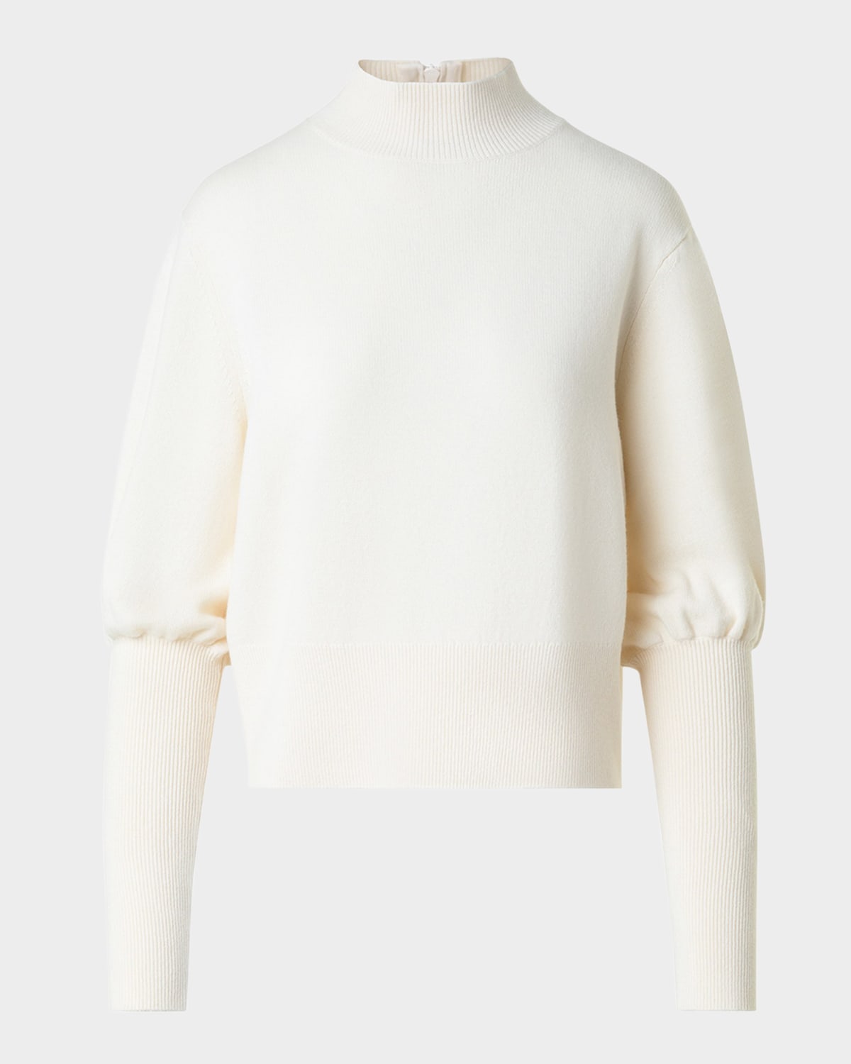 Akris Punto Mock Neck Blouson-sleeve Cashwool Sweater In White
