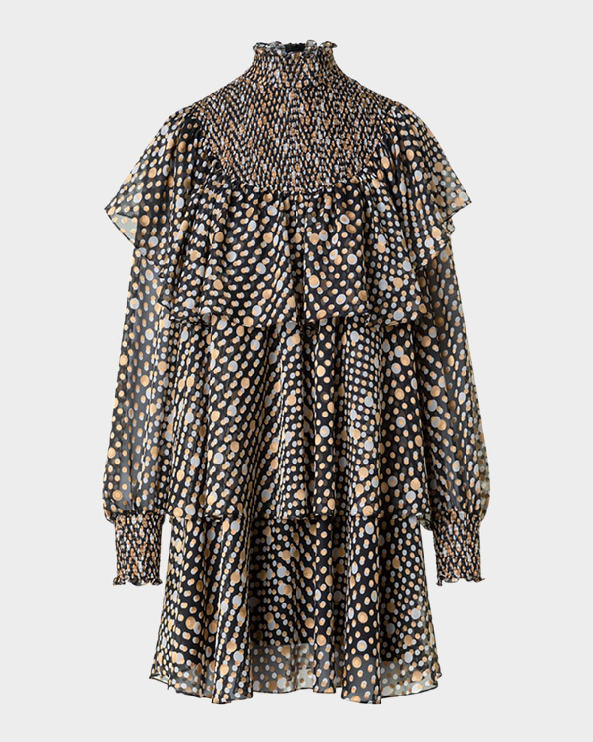 Akris Punto Polka Dot Devore Crepe De Chine Ruffle Mini Dress In Black
