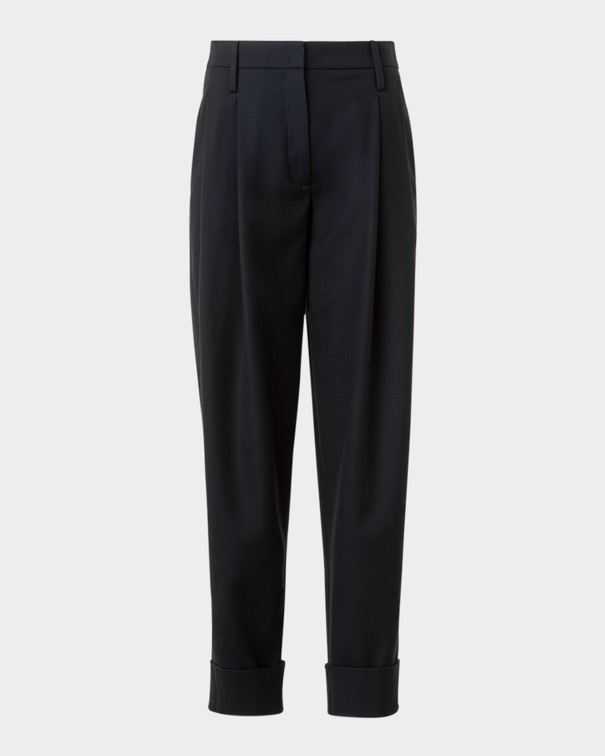 Akris Punto Franklyn Pleated Wool Tricotine Tapered-leg Pants In Black