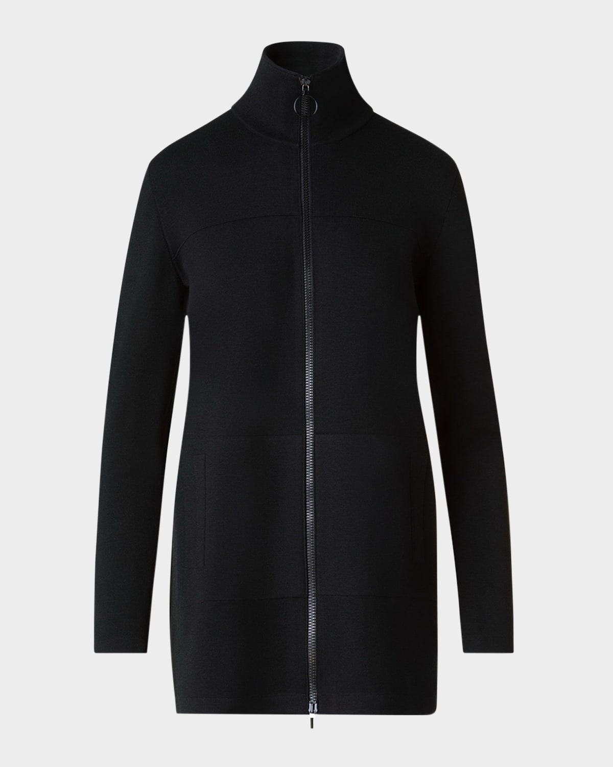 Akris Punto Merino Wool Milano Knit Zip Cardigan In Black