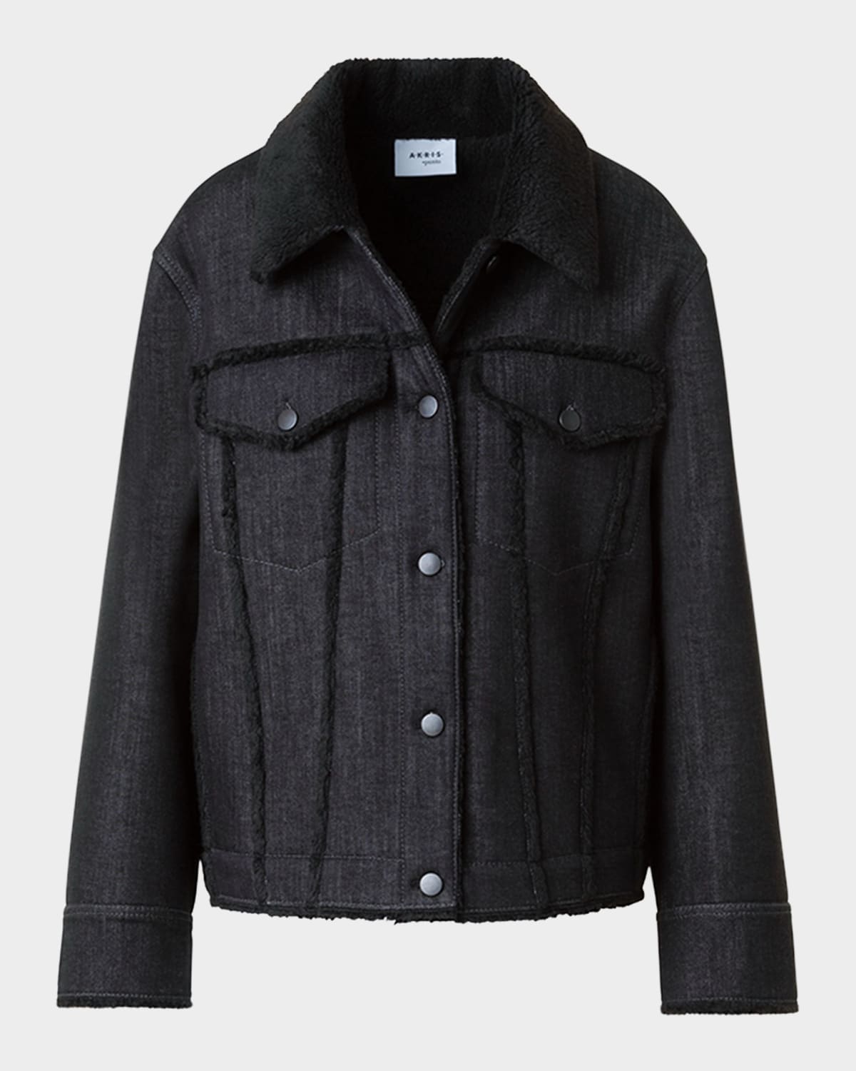Akris Punto Faux Fur Lined Denim Trucker Jacket In Black