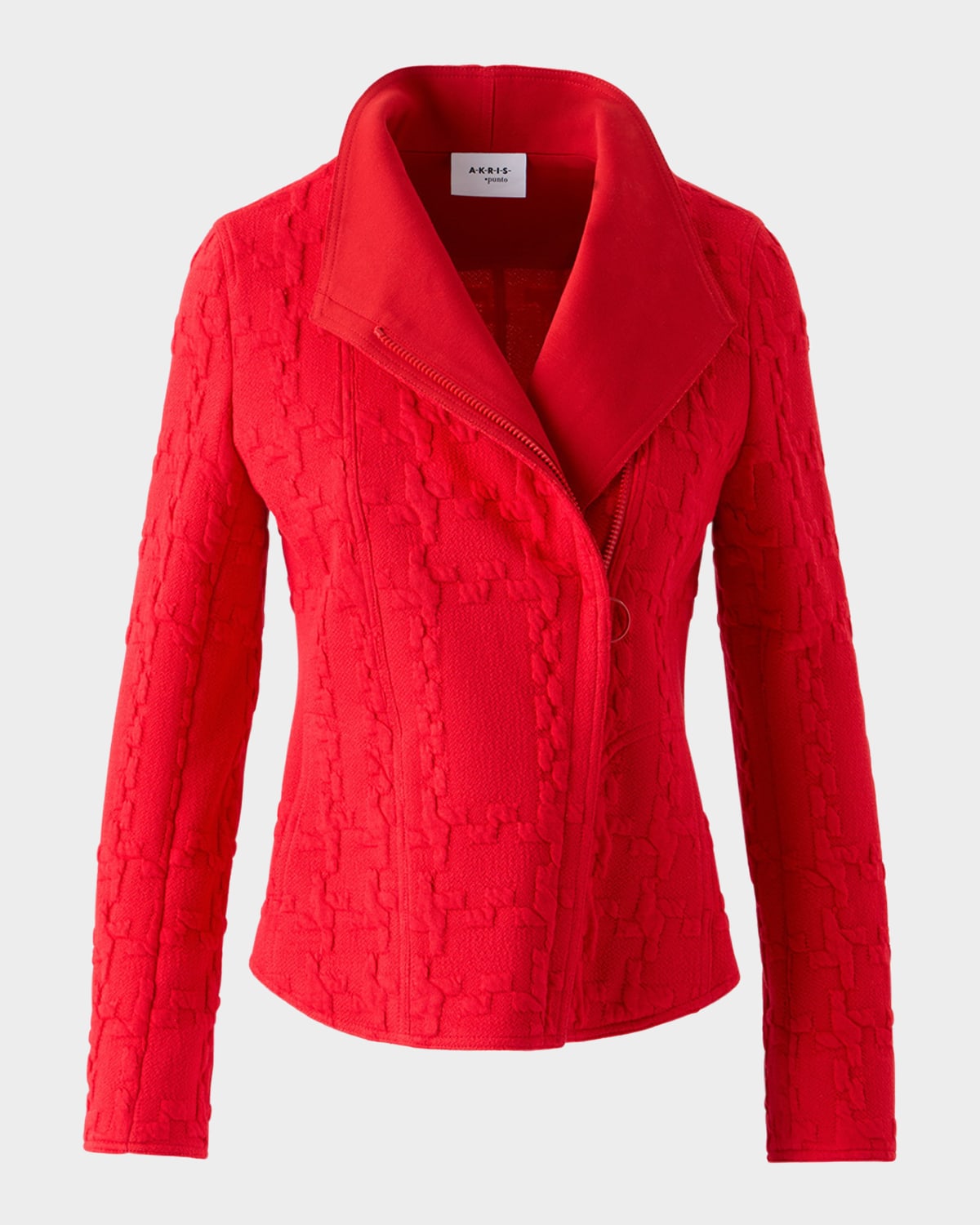 Akris Punto Glen Check Cotton Blend Knit Moto Jacket In Red