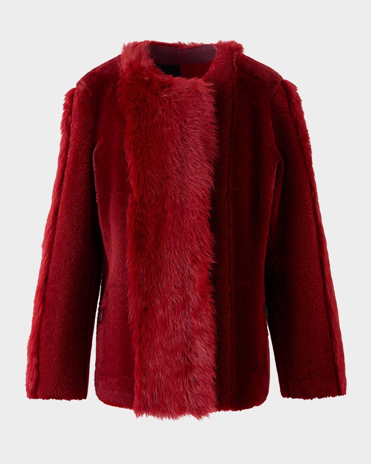 Akris Punto Vertical Paneled Lamb Shearling Jacket In Red