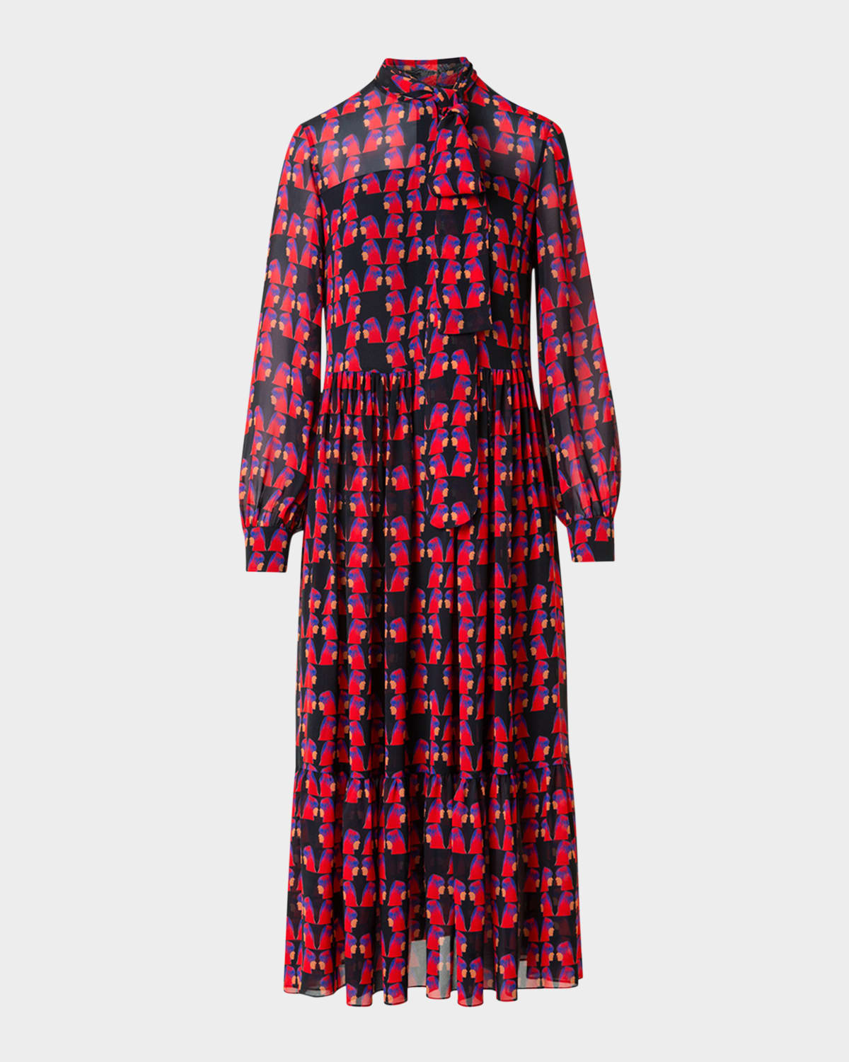 Akris Punto Francoise Hardy Print Georgette Midi Dress In Red