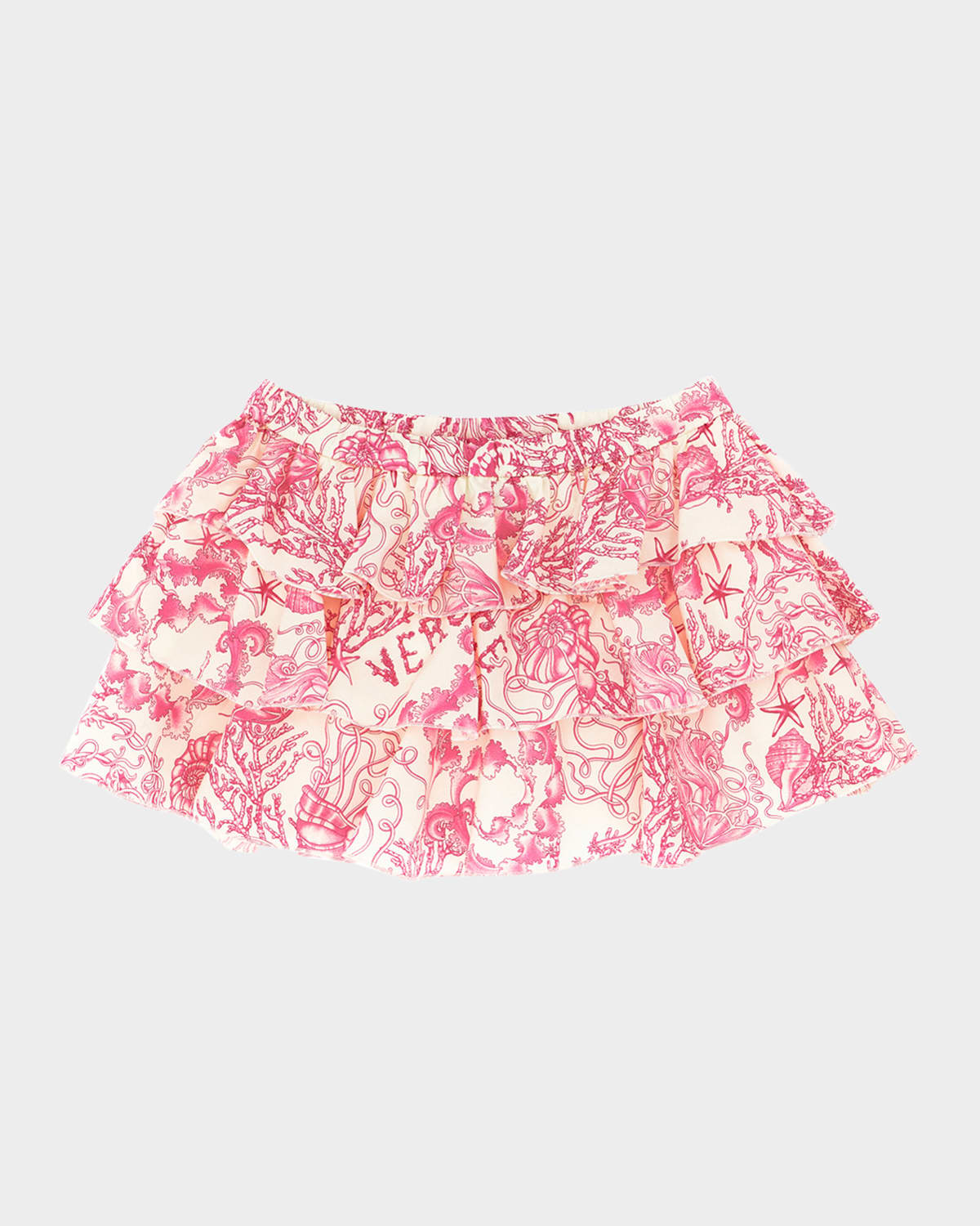 Versace Girl's Underwater Barocco Tiered Poplin Skirt