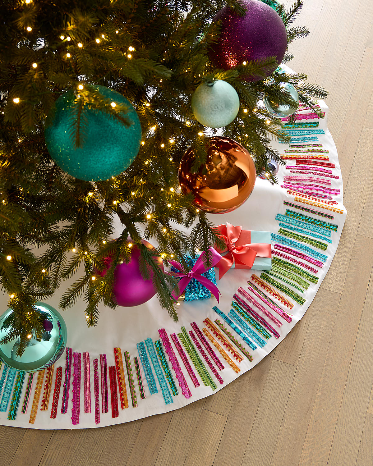Neiman Marcus Bright Holiday Tree Skirt, 54" In Multi