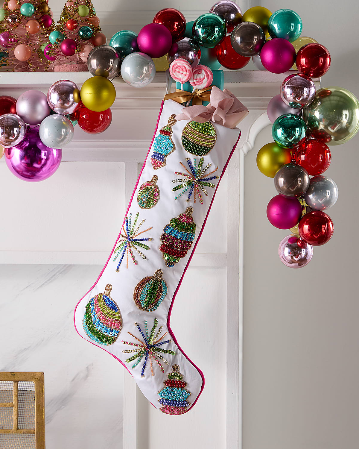 Kim Seybert Holly Jolly Beaded Stocking In Multi